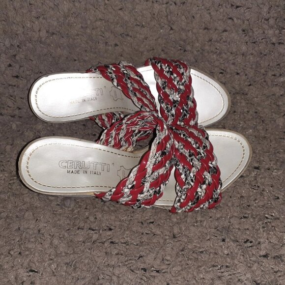 CERUTTI-Italy-Red Patent/Snakeskin Pattern Woven Leather Wedge-Sz 37-Excellent - Picture 6 of 7